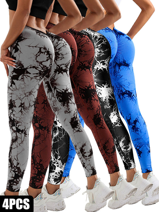 4 Pack Women's Scrunch Workout Leggings, High Waisted Butt Lifting Tie-dye V Back Waist Seamless Gym Yoga Leggings, Workout Leggings For Women youkha Leggings