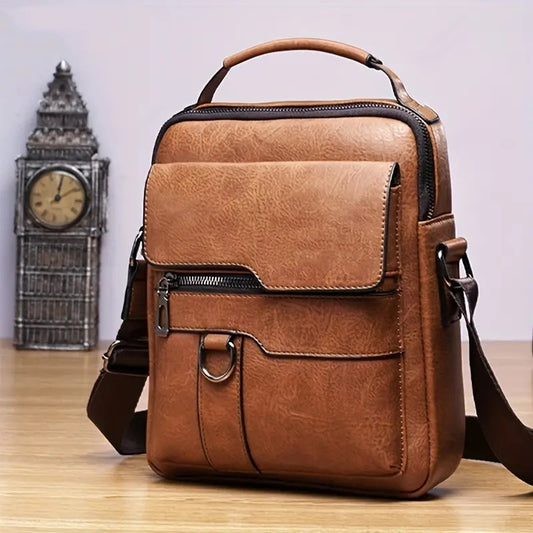 Retro Style Vertical Sloping Backpack – Fashionable Brown Crossbody Bag with Adjustable Strap & Multiple Compartments