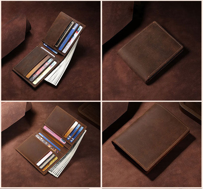 Best Selling Crazy Horse Men's Short Wallet Vintage Genuine Leather Multi Functional Long Wallet Card Bag