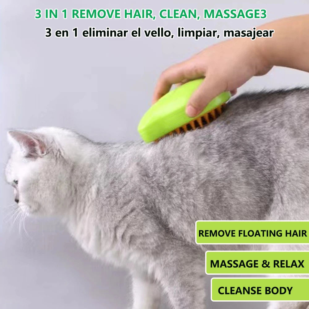 1/8 Cat Steamy Brush Dog Massage Comb Built-in Electric Water Spray Soft Silicone Pet Hair Removal Grooming Brush Cat Accessory
