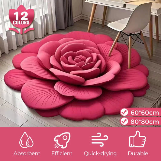 Alien Floral Plush & Diatomaceous Earth Floor Mat Bathroom Absorbent Anti-slip 3D Fresh Flower Pattern Door Mats Dirt-resistant
