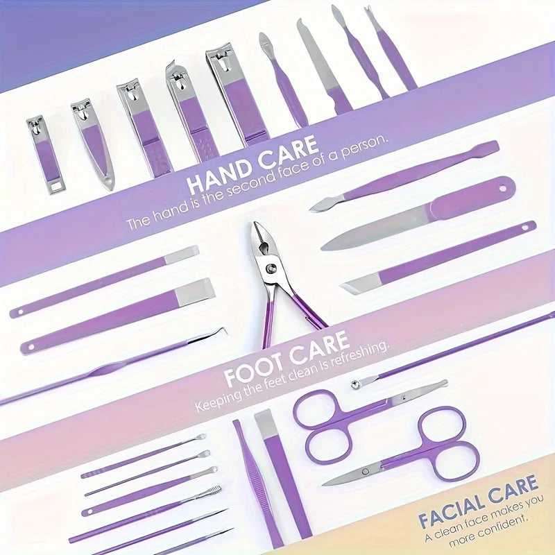 30Pcs Nail Clipper Set Purple Set Manicure Set Anti Splash Fingernail Cutter Stainless Steel Nail Scissor Cuticle Tools