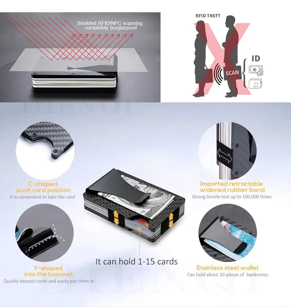 Rfid Carbon Fiber Metal Card Holder Wallets Men Slim Thin Mini Wallet Male Money Bags Small Minimalist Male Purse Walet for Men