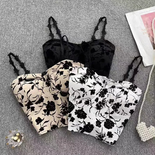 ITOOLIN Women Sweet Elastic Camis Underwear Padded Bra Spaghetti Cute Crop Tops Print Tank Tops For Women Summer 2024