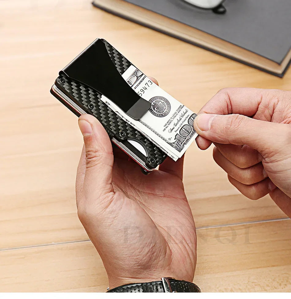 Rfid Carbon Fiber Metal Card Holder Wallets Men Slim Thin Mini Wallet Male Money Bags Small Minimalist Male Purse Walet for Men