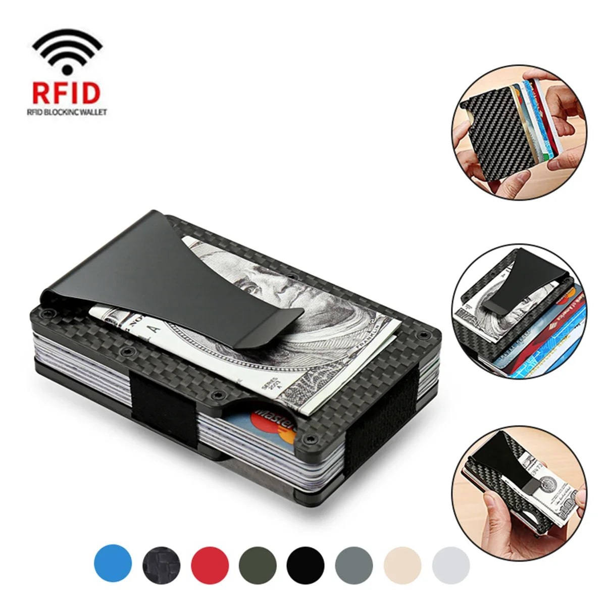 Rfid Carbon Fiber Metal Card Holder Wallets Men Slim Thin Mini Wallet Male Money Bags Small Minimalist Male Purse Walet for Men