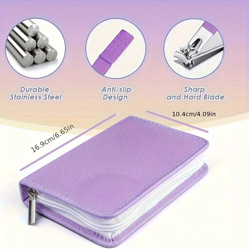 30Pcs Nail Clipper Set Purple Set Manicure Set Anti Splash Fingernail Cutter Stainless Steel Nail Scissor Cuticle Tools