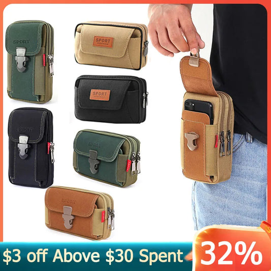 Men Multi-function Waist Bag Casual Mobile Phone Purse Pocket Outdoor Sports Tactical Pouch Belt Waist Pack Bag Running Pouch