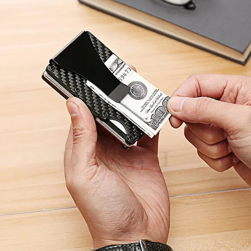 Rfid Carbon Fiber Metal Card Holder Wallets Men Slim Thin Mini Wallet Male Money Bags Small Minimalist Male Purse Walet for Men