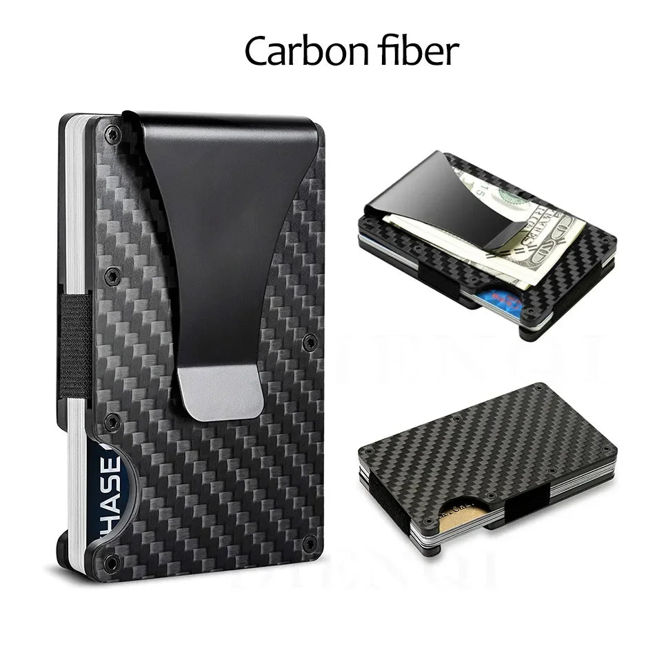 Rfid Carbon Fiber Metal Card Holder Wallets Men Slim Thin Mini Wallet Male Money Bags Small Minimalist Male Purse Walet for Men