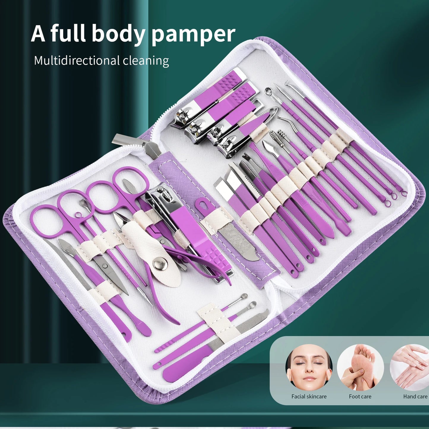 30Pcs Nail Clipper Set Purple Set Manicure Set Anti Splash Fingernail Cutter Stainless Steel Nail Scissor Cuticle Tools