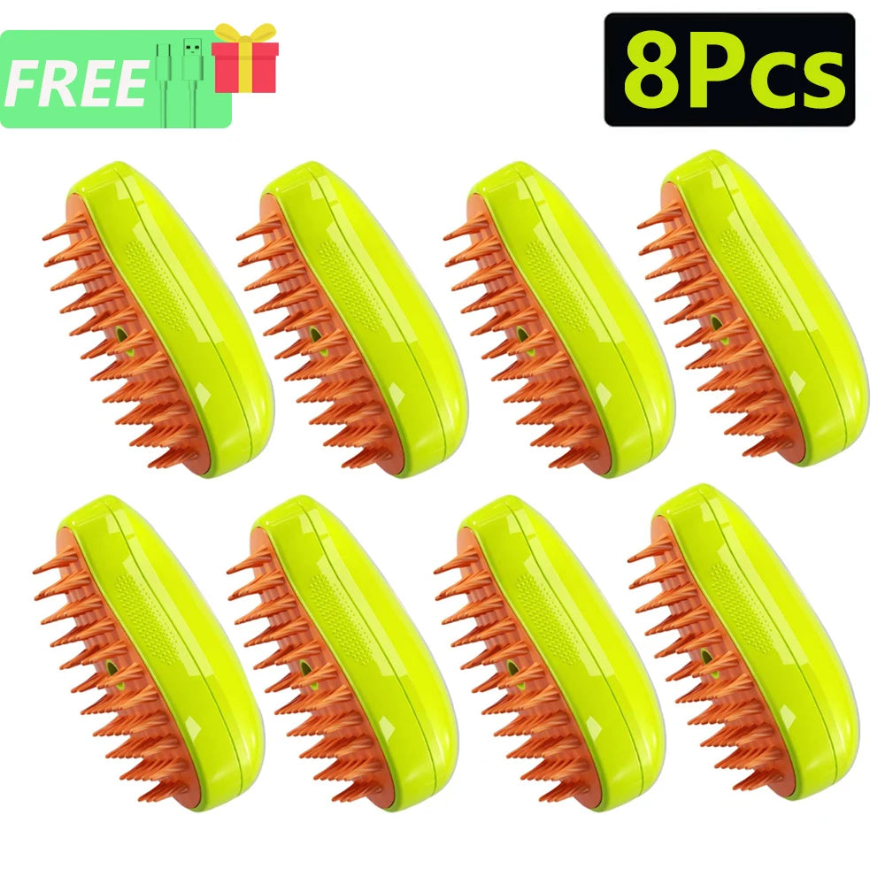 1/8 Cat Steamy Brush Dog Massage Comb Built-in Electric Water Spray Soft Silicone Pet Hair Removal Grooming Brush Cat Accessory
