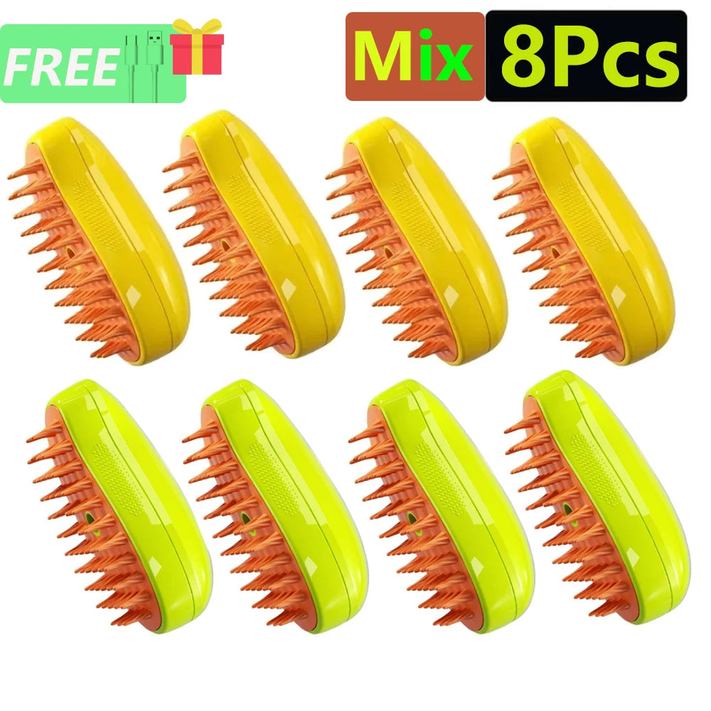 1/8 Cat Steamy Brush Dog Massage Comb Built-in Electric Water Spray Soft Silicone Pet Hair Removal Grooming Brush Cat Accessory