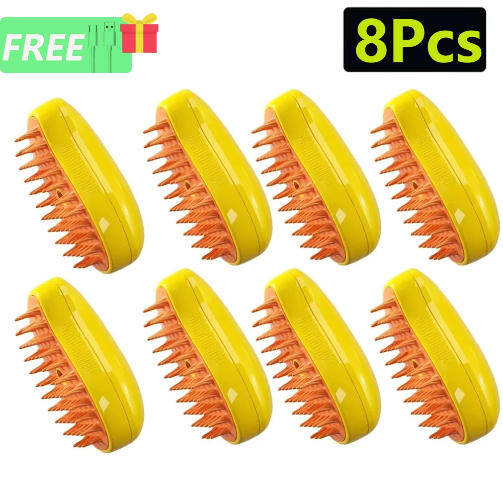 1/8 Cat Steamy Brush Dog Massage Comb Built-in Electric Water Spray Soft Silicone Pet Hair Removal Grooming Brush Cat Accessory