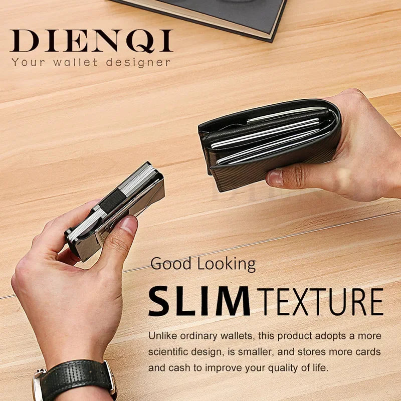 Rfid Carbon Fiber Metal Card Holder Wallets Men Slim Thin Mini Wallet Male Money Bags Small Minimalist Male Purse Walet for Men