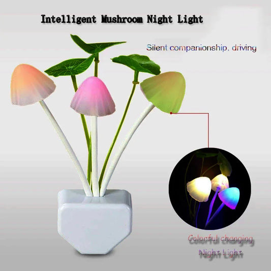 Novelty Mushroom Night Light EU & US Plug Light Sensor 3 LED Colorful Mushroom Lamp Led Night Lights Bedroom Bedside dec gift