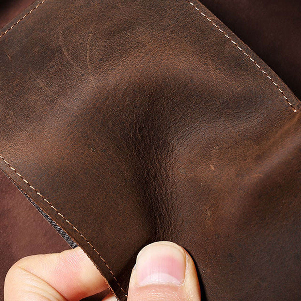 Best Selling Crazy Horse Men's Short Wallet Vintage Genuine Leather Multi Functional Long Wallet Card Bag
