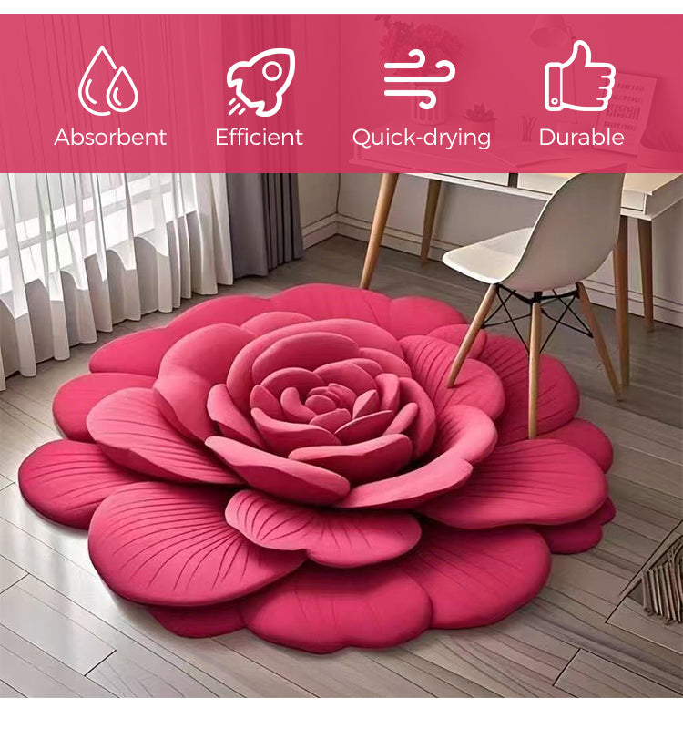 Alien Floral Plush & Diatomaceous Earth Floor Mat Bathroom Absorbent Anti-slip 3D Fresh Flower Pattern Door Mats Dirt-resistant