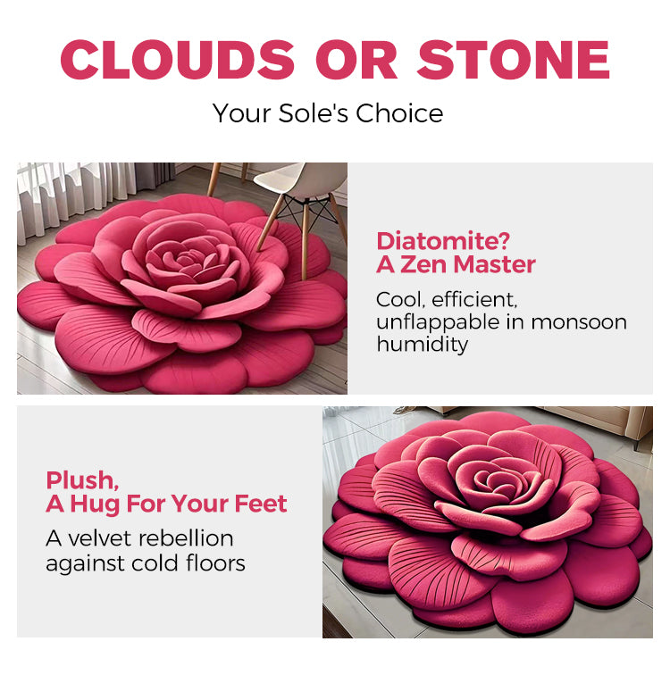 Alien Floral Plush & Diatomaceous Earth Floor Mat Bathroom Absorbent Anti-slip 3D Fresh Flower Pattern Door Mats Dirt-resistant