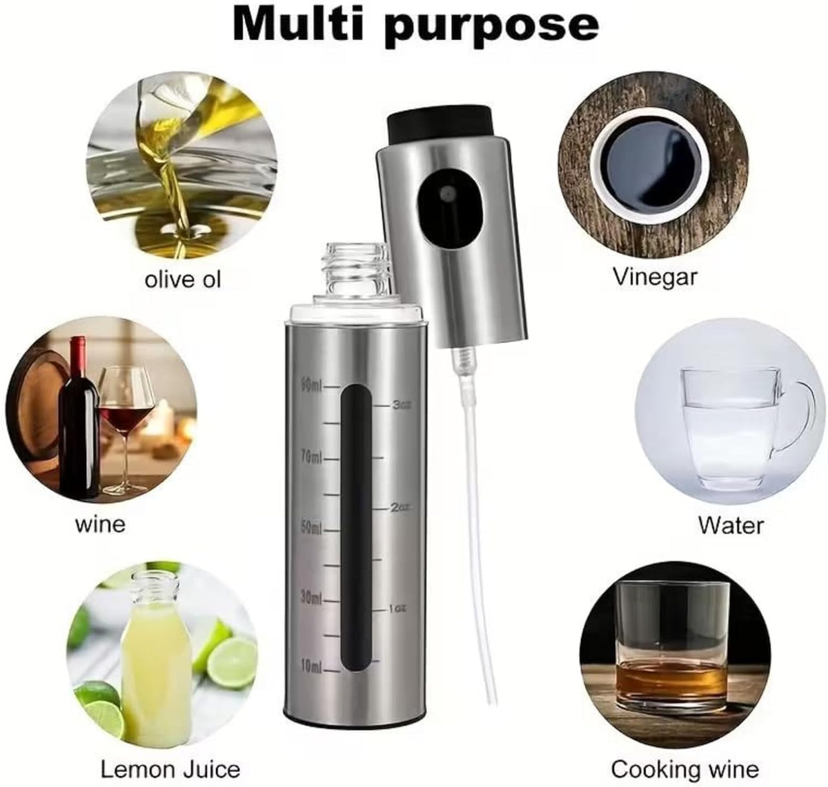 100ml Stainless Steel Olive Oil Spray Bottle – Graduated Metal and Glass Refillable Oil Mister for Cooking and Baking – Suitable for Home Cooks