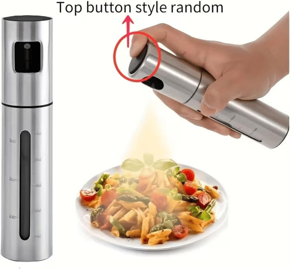 100ml Stainless Steel Olive Oil Spray Bottle – Graduated Metal and Glass Refillable Oil Mister for Cooking and Baking – Suitable for Home Cooks