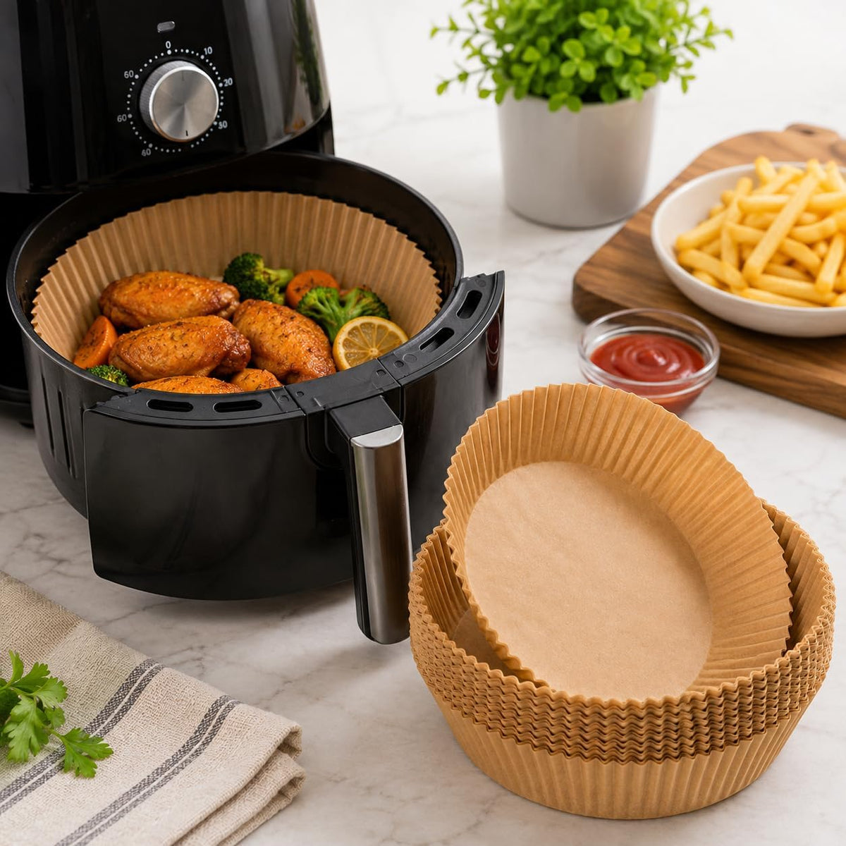 Air Fryer Paper Liners, 7.9 Inch (20cm) Disposable Parchment Paper Sheets, Non-Stick Round Baking Liners for Air Fryers, Oven, Microwave & Steamer