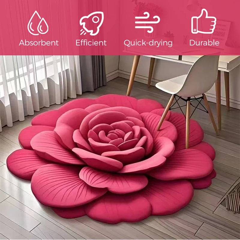 Alien Floral Plush & Diatomaceous Earth Floor Mat Bathroom Absorbent Anti-slip 3D Fresh Flower Pattern Door Mats Dirt-resistant
