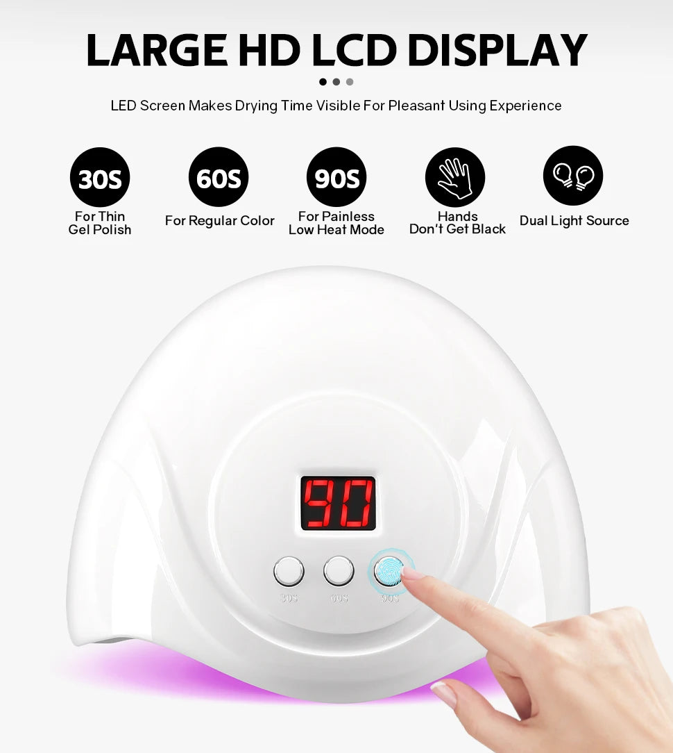 72W UV Nail Lamp Professional 24 LEDs Nail Dryer with 3 Timer Settings Quick-drying Manicure Lamp for Curing All Nails Gel