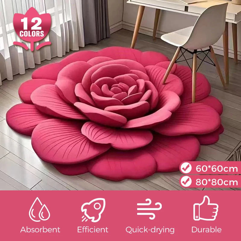 Alien Floral Plush & Diatomaceous Earth Floor Mat Bathroom Absorbent Anti-slip 3D Fresh Flower Pattern Door Mats Dirt-resistant