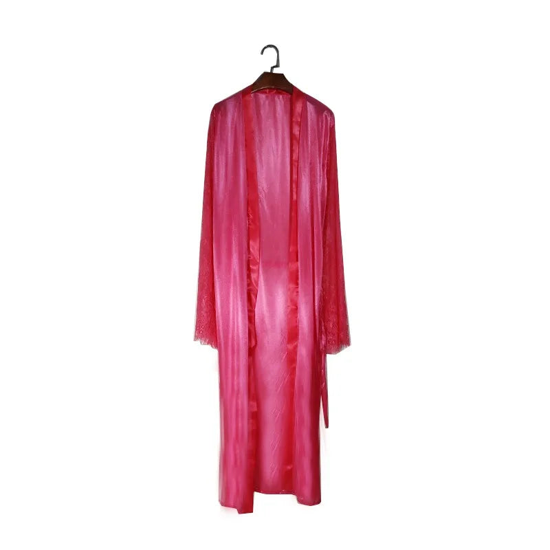 Womens Nightdress Sexy Long Polyester Lingerie Nightwear Bath Robe Gown Imitation Ice Silk Nightdress Solid Color Nightgown Thin