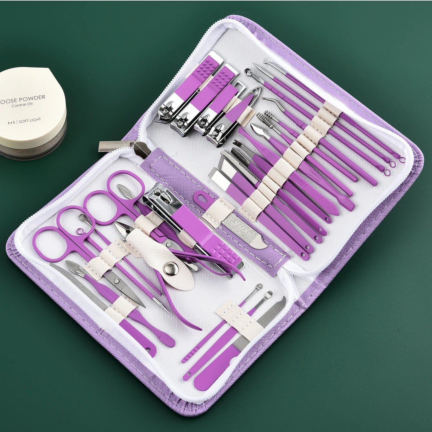 30Pcs Nail Clipper Set Purple Set Manicure Set Anti Splash Fingernail Cutter Stainless Steel Nail Scissor Cuticle Tools