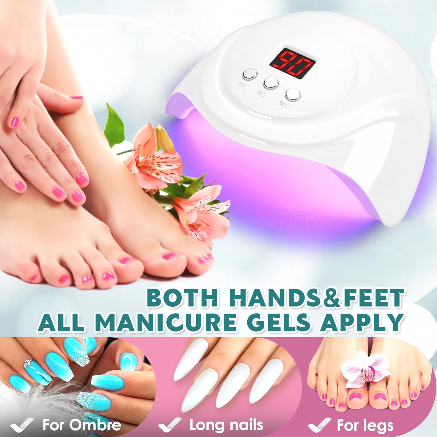 72W UV Nail Lamp Professional 24 LEDs Nail Dryer with 3 Timer Settings Quick-drying Manicure Lamp for Curing All Nails Gel