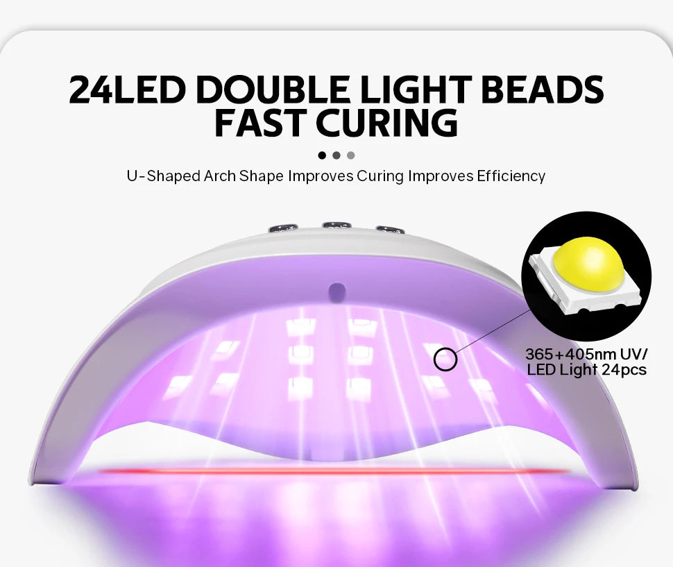 72W UV Nail Lamp Professional 24 LEDs Nail Dryer with 3 Timer Settings Quick-drying Manicure Lamp for Curing All Nails Gel