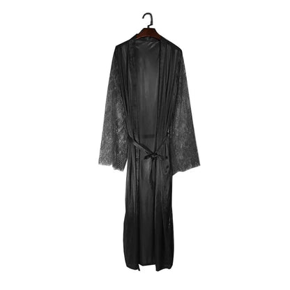 Womens Nightdress Sexy Long Polyester Lingerie Nightwear Bath Robe Gown Imitation Ice Silk Nightdress Solid Color Nightgown Thin