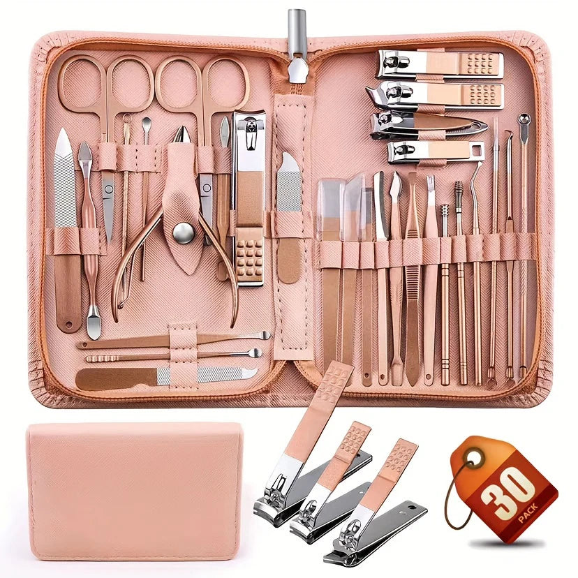 30Pcs Nail Clipper Set Purple Set Manicure Set Anti Splash Fingernail Cutter Stainless Steel Nail Scissor Cuticle Tools