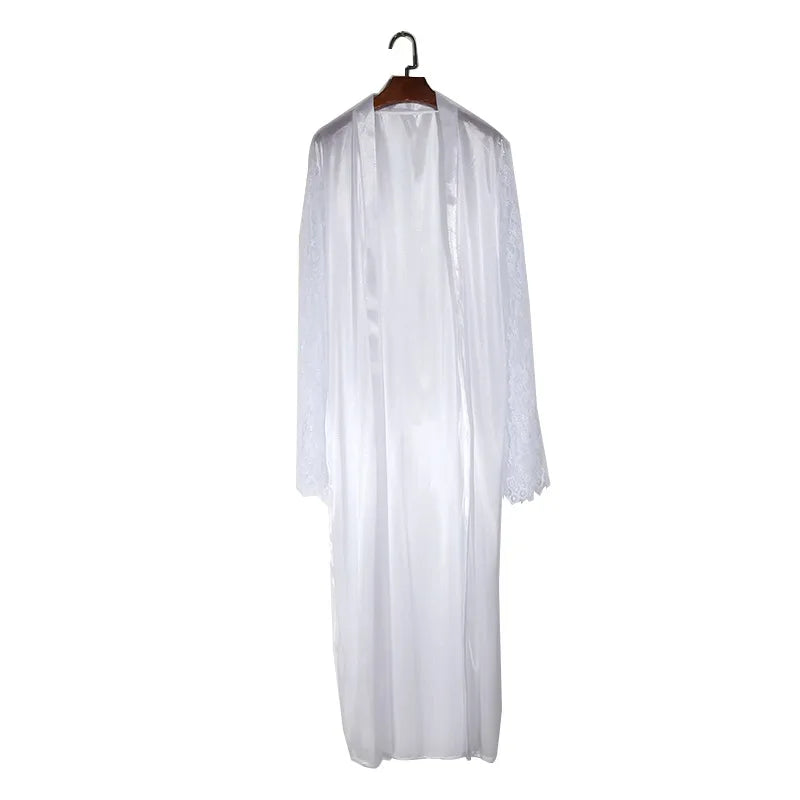 Womens Nightdress Sexy Long Polyester Lingerie Nightwear Bath Robe Gown Imitation Ice Silk Nightdress Solid Color Nightgown Thin