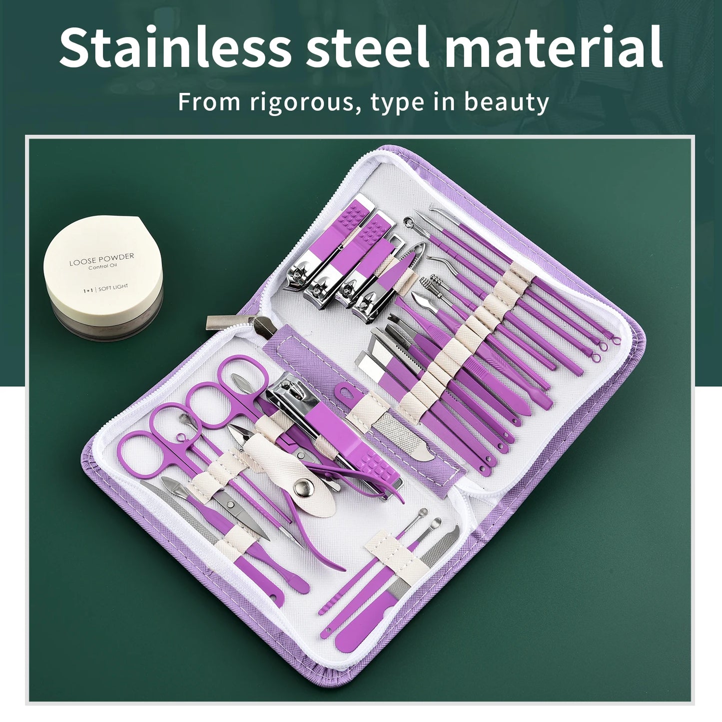 30Pcs Nail Clipper Set Purple Set Manicure Set Anti Splash Fingernail Cutter Stainless Steel Nail Scissor Cuticle Tools