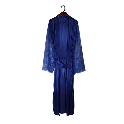 Womens Nightdress Sexy Long Polyester Lingerie Nightwear Bath Robe Gown Imitation Ice Silk Nightdress Solid Color Nightgown Thin