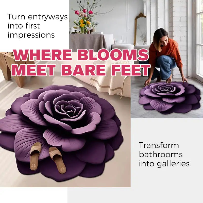 Alien Floral Plush & Diatomaceous Earth Floor Mat Bathroom Absorbent Anti-slip 3D Fresh Flower Pattern Door Mats Dirt-resistant