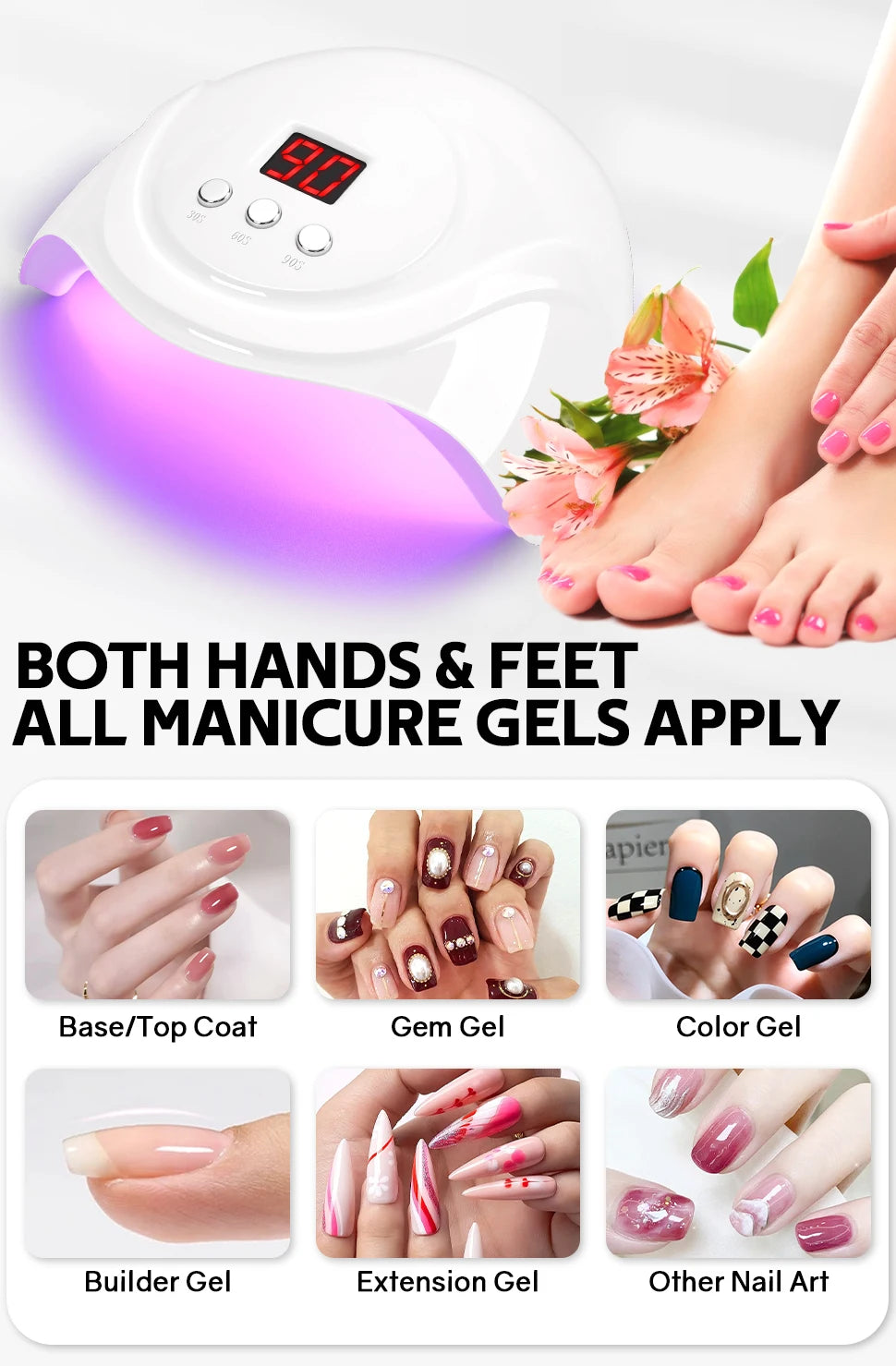 72W UV Nail Lamp Professional 24 LEDs Nail Dryer with 3 Timer Settings Quick-drying Manicure Lamp for Curing All Nails Gel