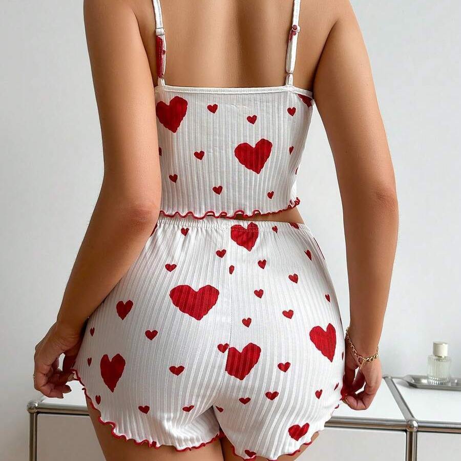 Gifts Knitted Love Printed Women Summer Sleeveless Short Two Piece Pajamas Set Sexy Women's Homeware